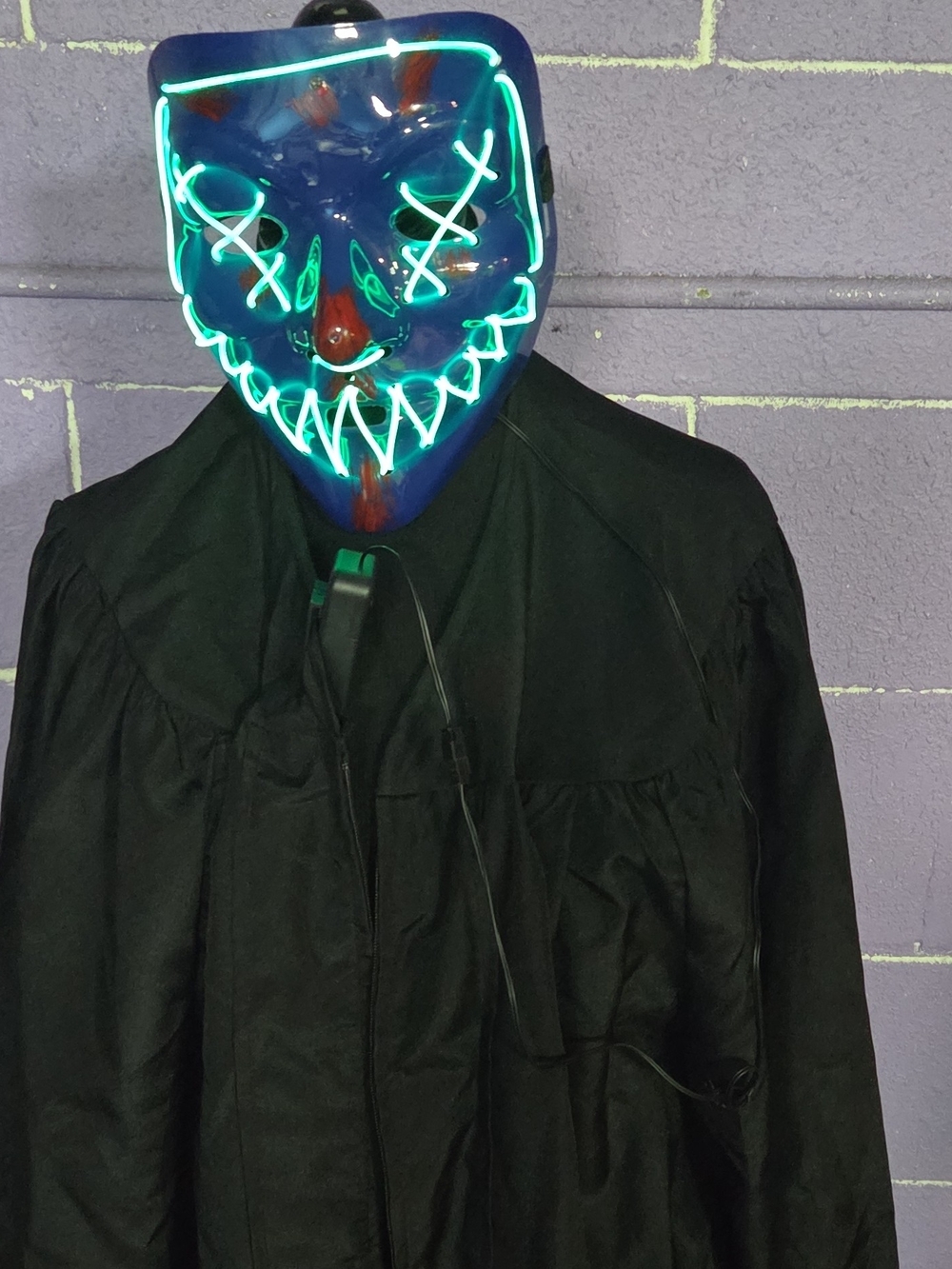 Men's Black Illuminated LED Face Mask  - With Black Robe Costume